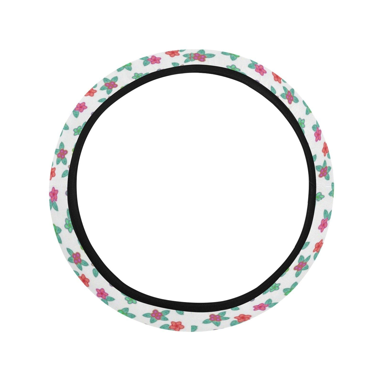 Berry Flowers White Steering Wheel Cover with Elastic Edge Steering Wheel Cover with Elastic Edge e-joyer