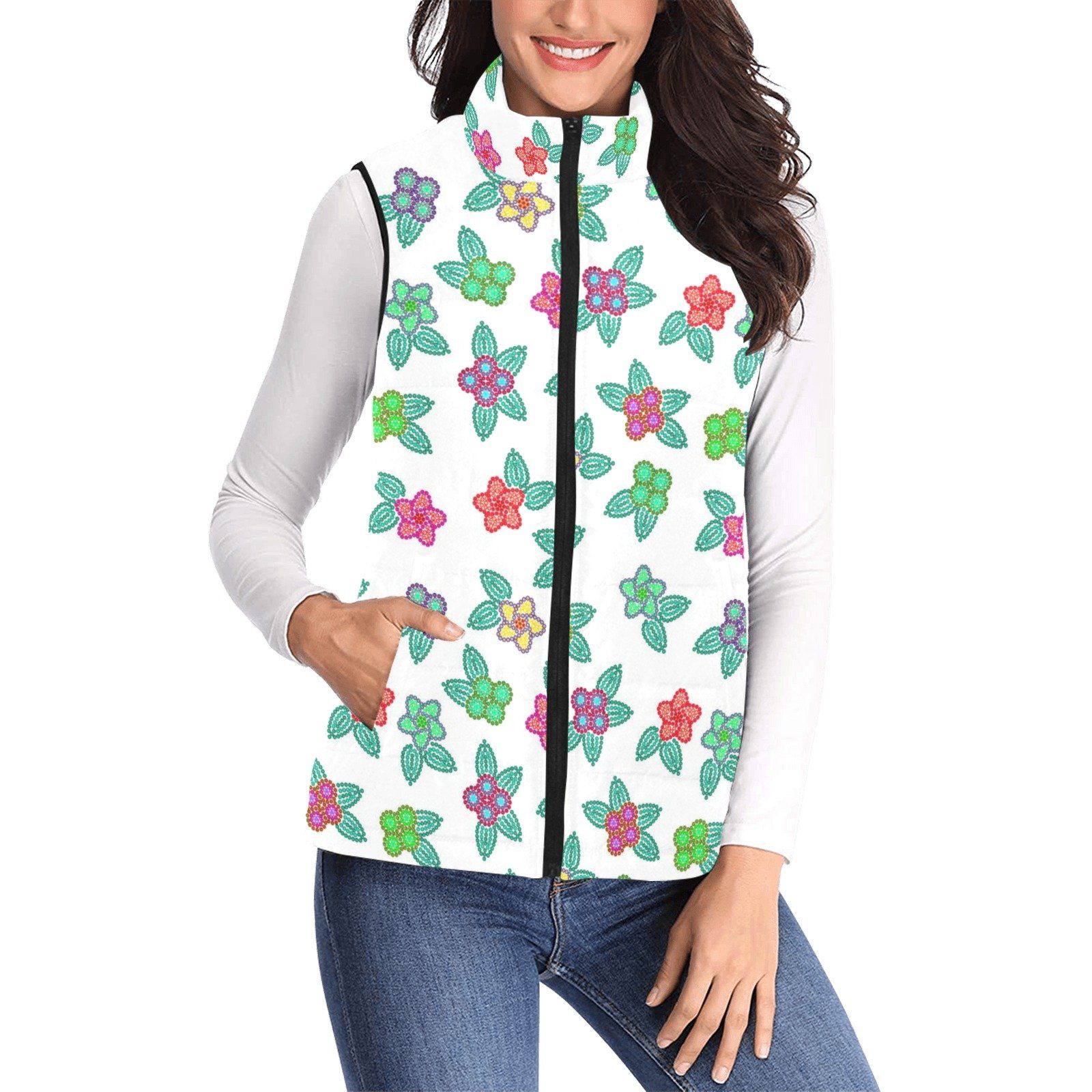 Berry Flowers White Women's Padded Vest Jacket (Model H44) Women's Padded Vest Jacket (H44) e-joyer