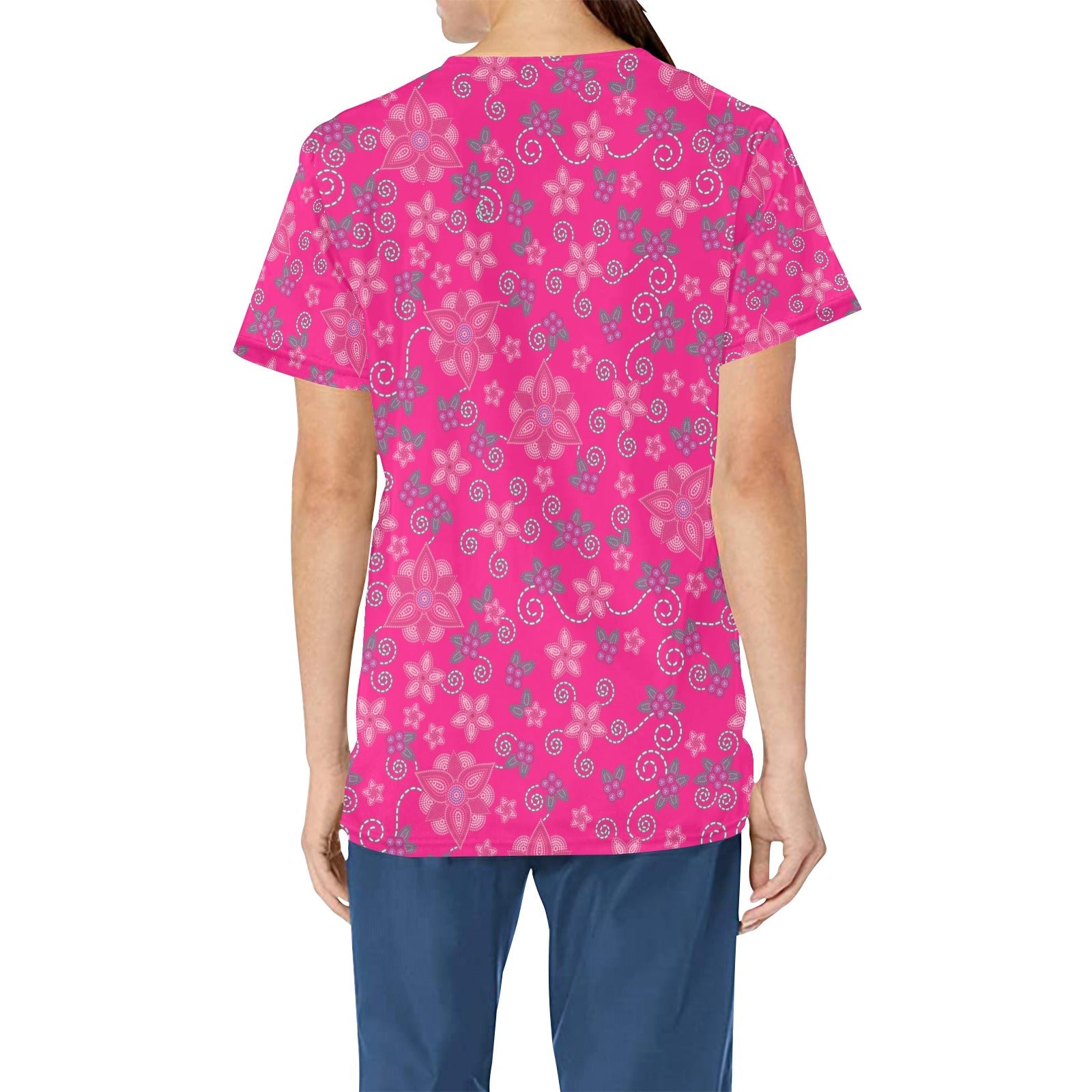 Berry Picking Pink All Over Print Scrub Top Scrub Top e-joyer