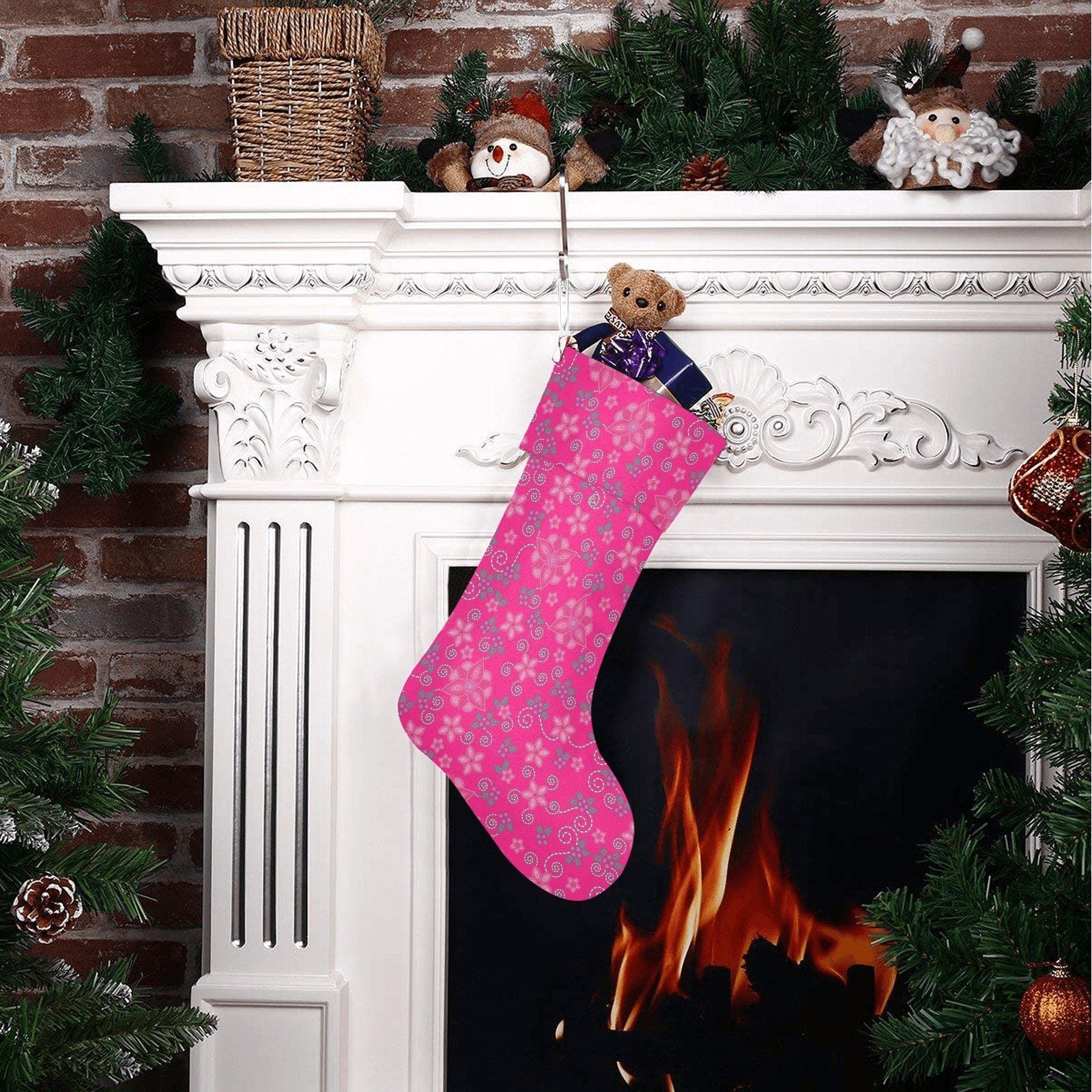 Berry Picking Pink Christmas Stocking holiday stocking e-joyer