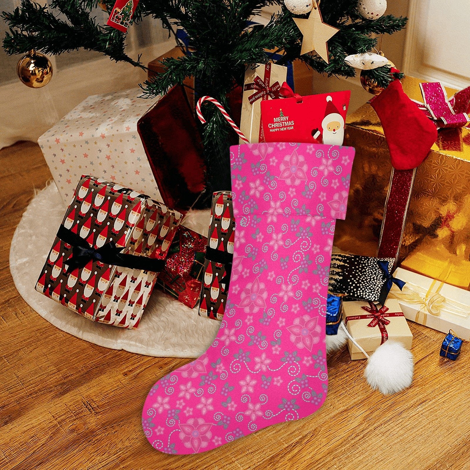 Berry Picking Pink Christmas Stocking holiday stocking e-joyer
