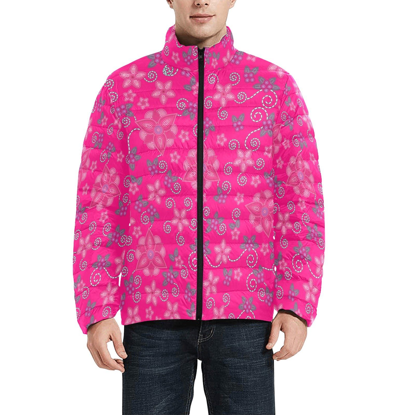 Berry Picking Pink Men's Stand Collar Padded Jacket (Model H41) Men's Stand Collar Padded Jacket (H41) e-joyer