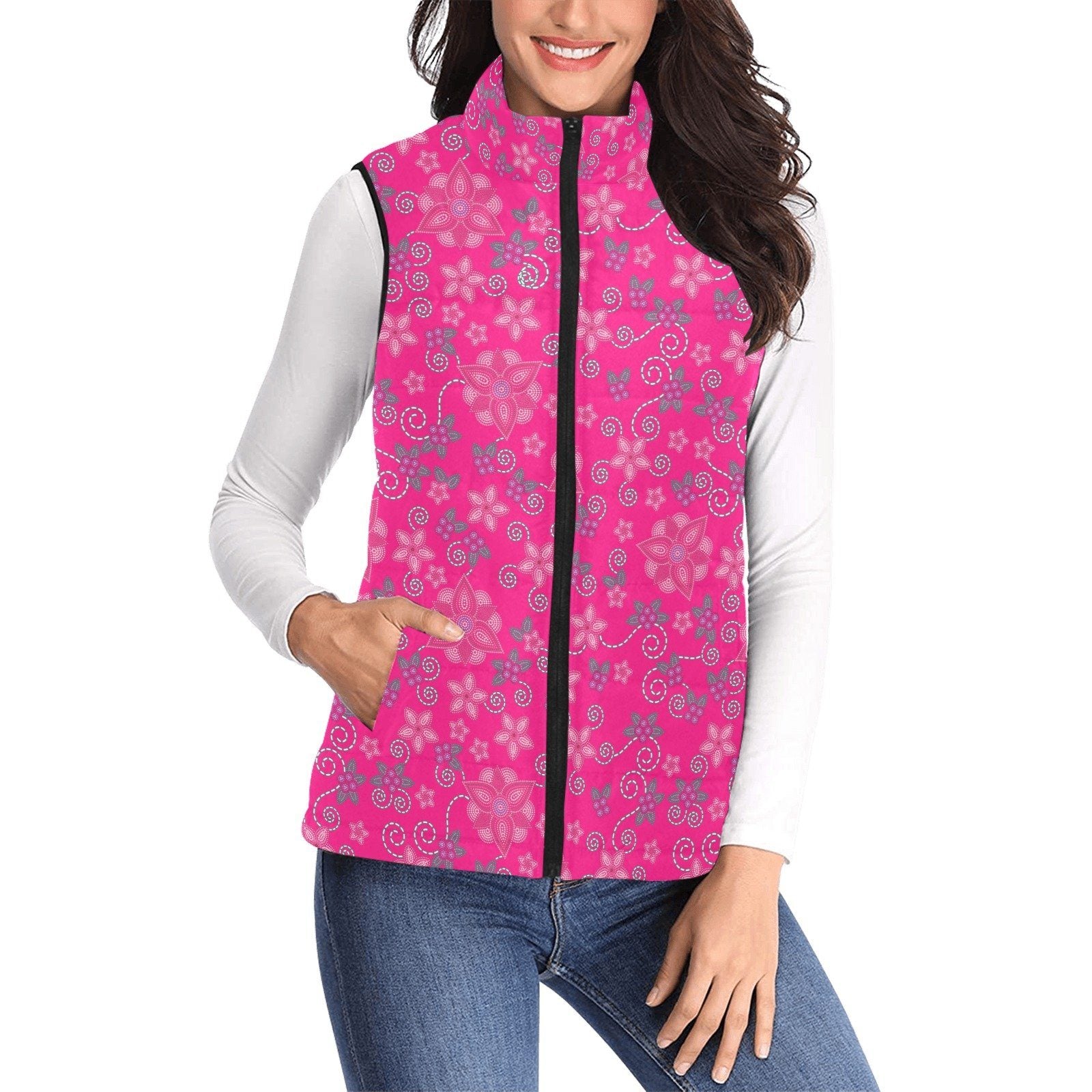 Berry Picking Pink Women's Padded Vest Jacket (Model H44) Women's Padded Vest Jacket (H44) e-joyer