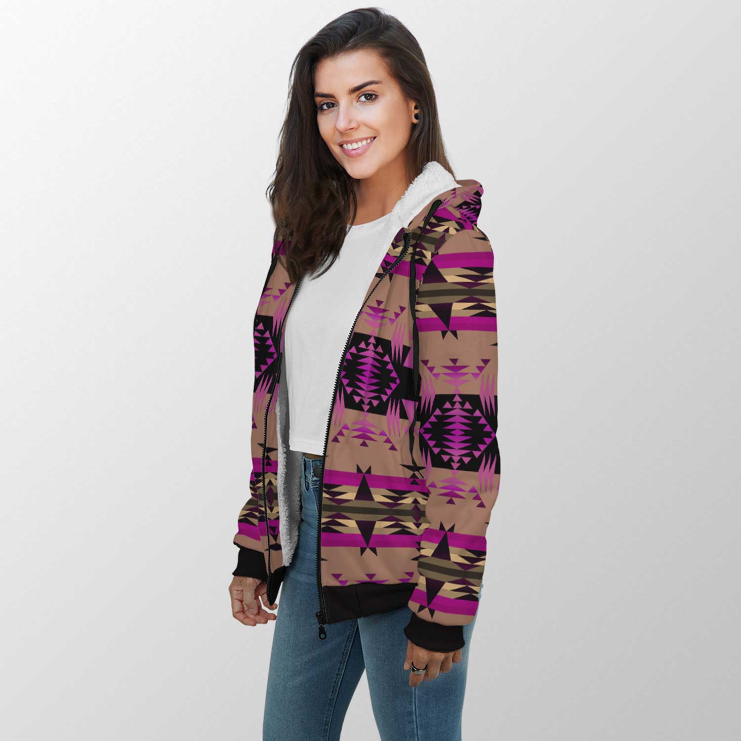 Between the Mountains Berry Sherpa Hoodie 49 Dzine
