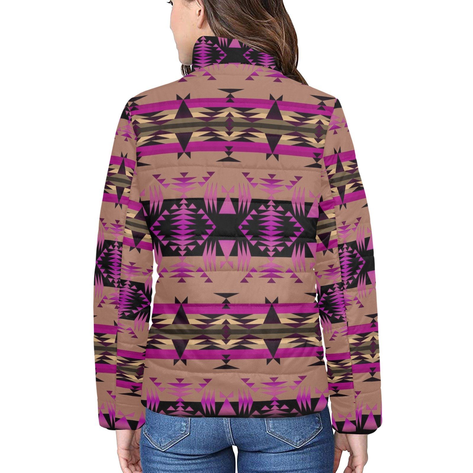 Between the Mountains Berry Women's Stand Collar Padded Jacket (Model H41) jacket e-joyer