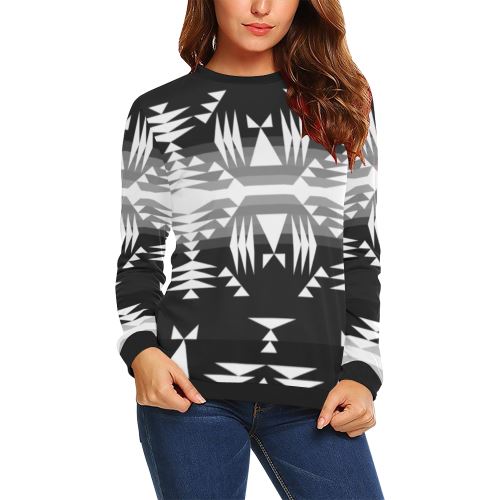 Between the Mountains Black and White All Over Print Crewneck Sweatshirt for Women (Model H18) Crewneck Sweatshirt for Women (H18) e-joyer