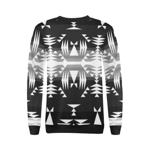 Between the Mountains Black and White All Over Print Crewneck Sweatshirt for Women (Model H18) Crewneck Sweatshirt for Women (H18) e-joyer