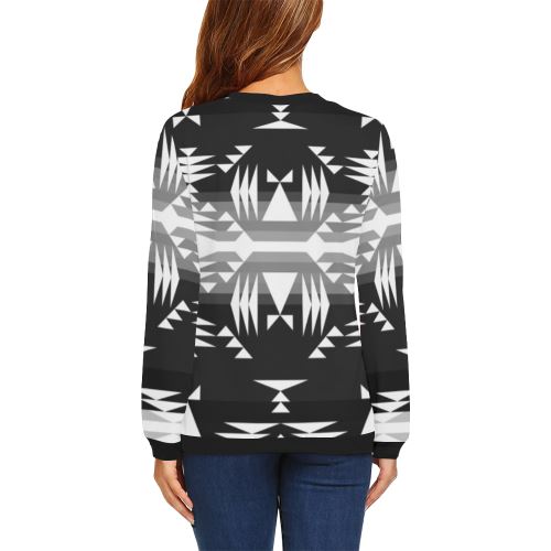 Between the Mountains Black and White All Over Print Crewneck Sweatshirt for Women (Model H18) Crewneck Sweatshirt for Women (H18) e-joyer