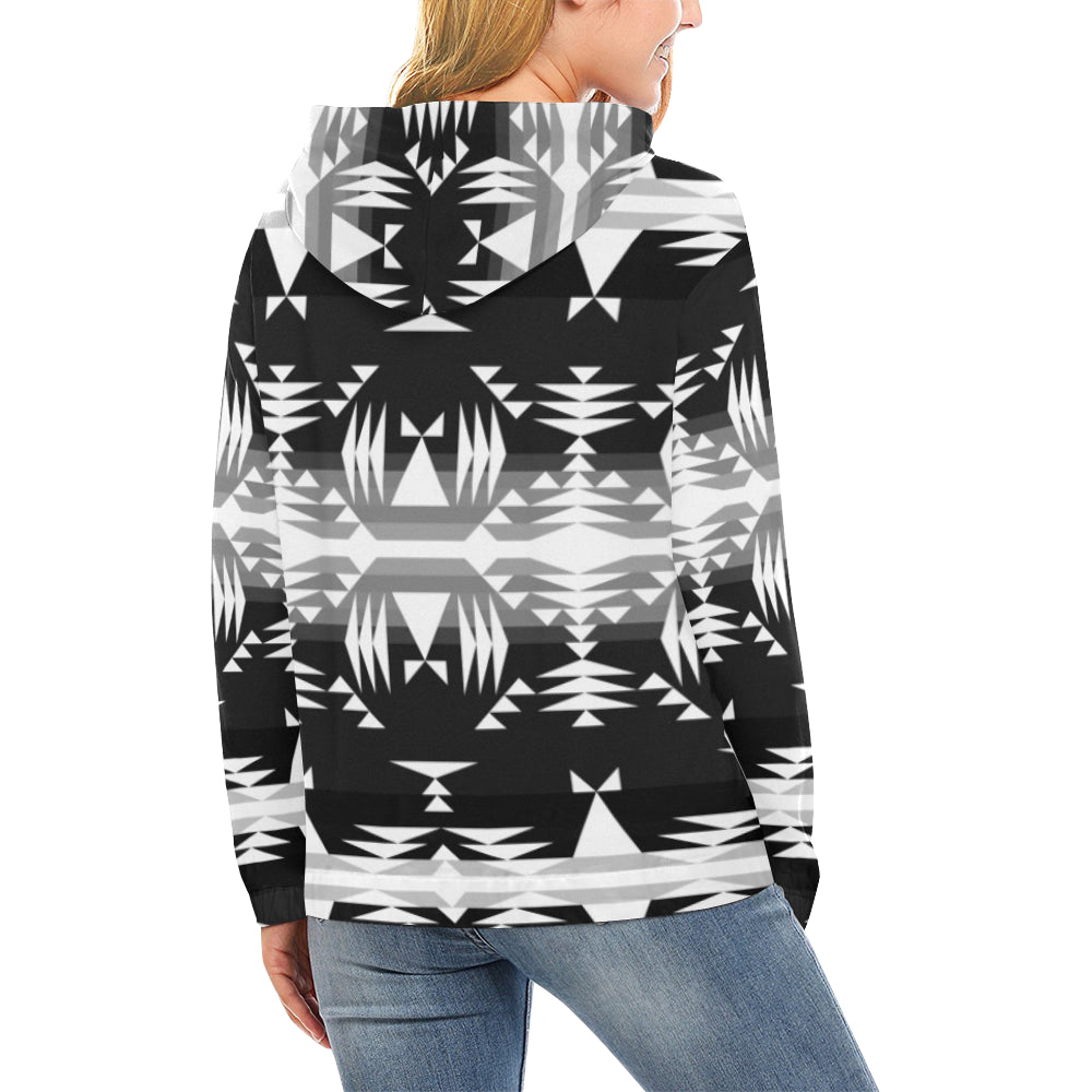 Between the Mountains Black and White All Over Print Hoodie for Women (USA Size) (Model H13) Hoodie e-joyer