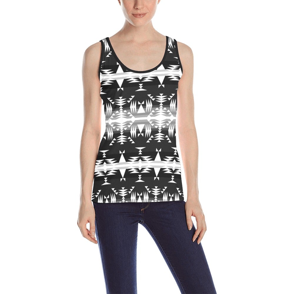 Between the Mountains Black and White All Over Print Tank Top for Women (Model T43) All Over Print Tank Top for Women (T43) e-joyer