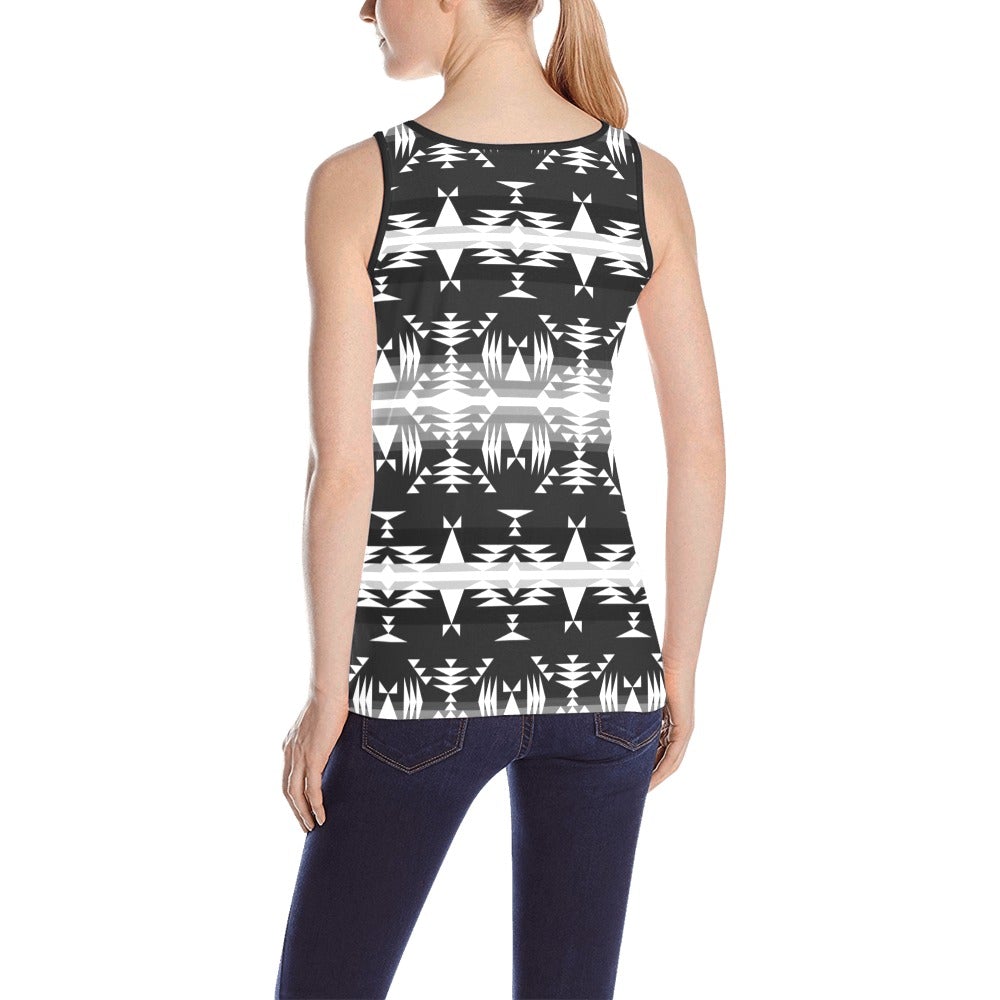 Between the Mountains Black and White All Over Print Tank Top for Women (Model T43) All Over Print Tank Top for Women (T43) e-joyer