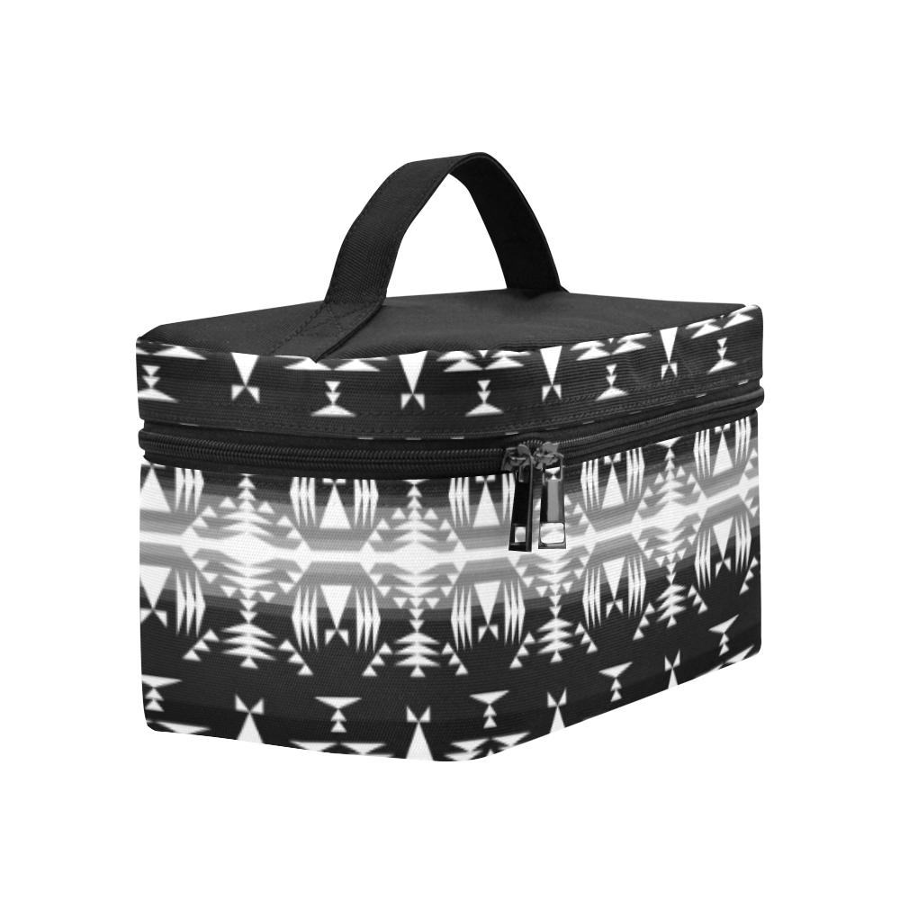 Between the Mountains Black and White Cosmetic Bag/Large (Model 1658) Cosmetic Bag e-joyer