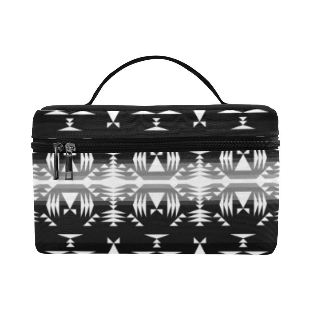 Between the Mountains Black and White Cosmetic Bag/Large (Model 1658) Cosmetic Bag e-joyer