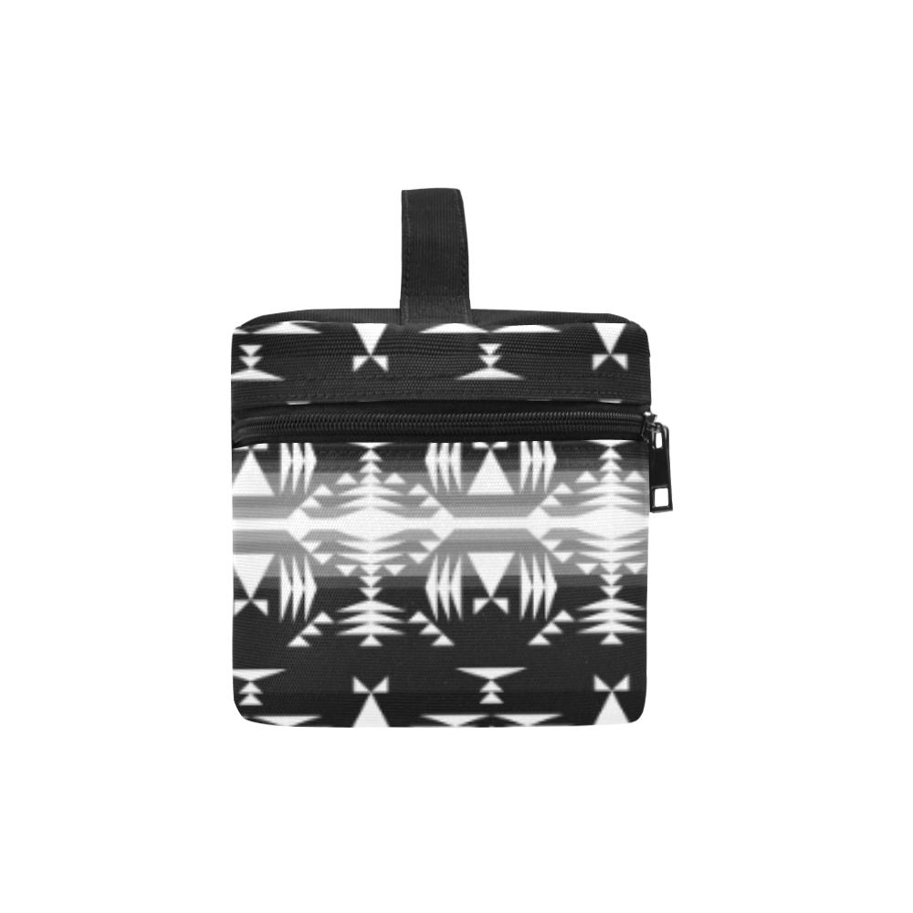 Between the Mountains Black and White Cosmetic Bag/Large (Model 1658) Cosmetic Bag e-joyer