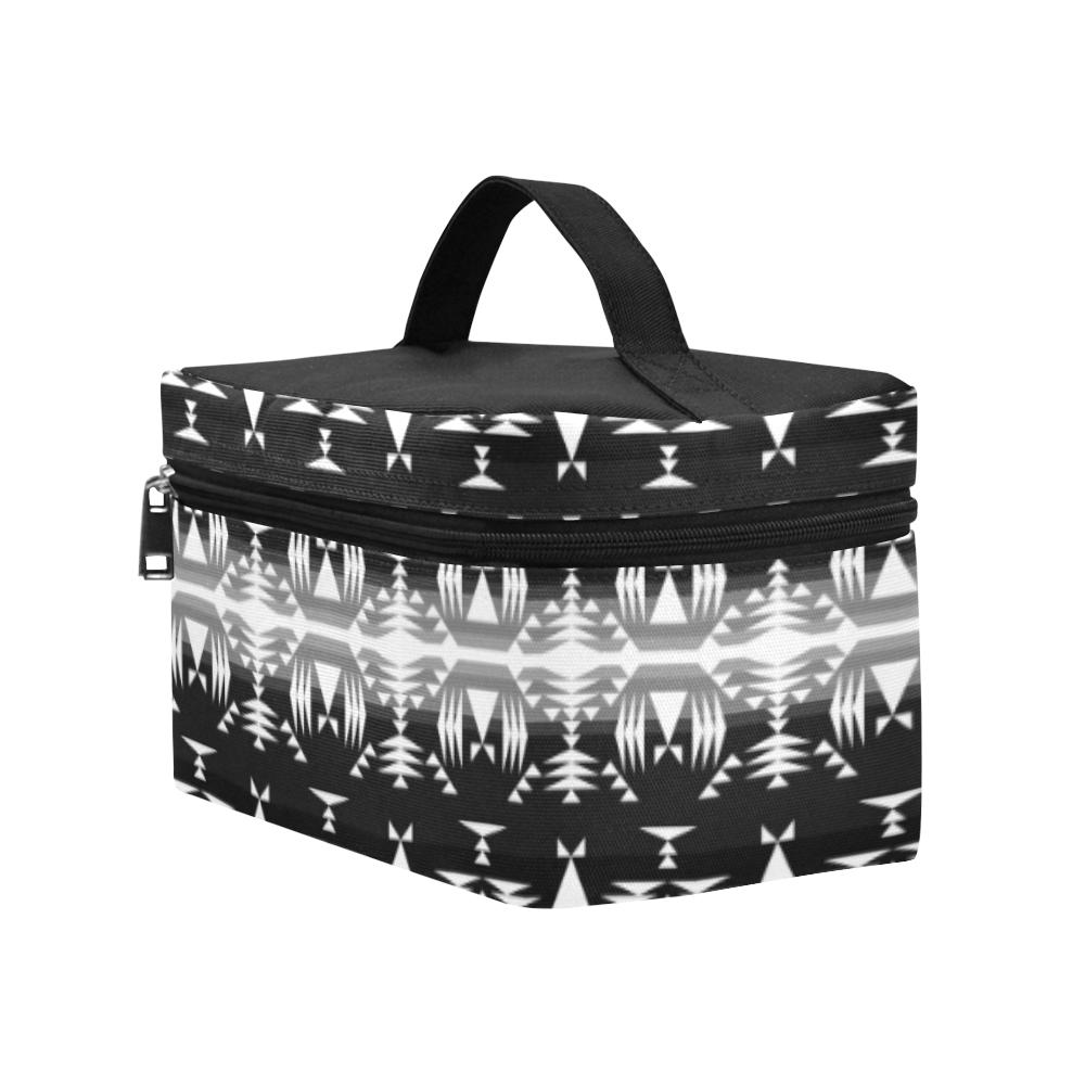 Between the Mountains Black and White Cosmetic Bag/Large (Model 1658) Cosmetic Bag e-joyer