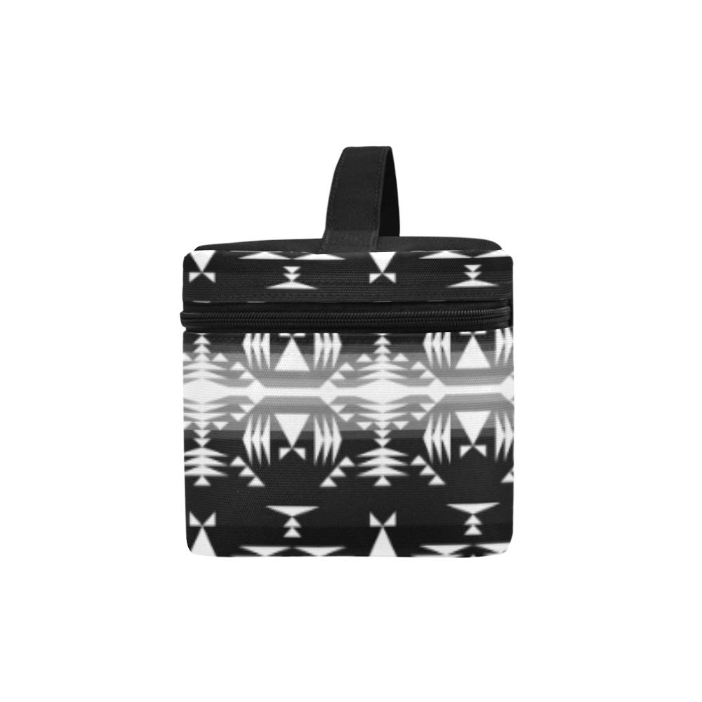 Between the Mountains Black and White Cosmetic Bag/Large (Model 1658) Cosmetic Bag e-joyer