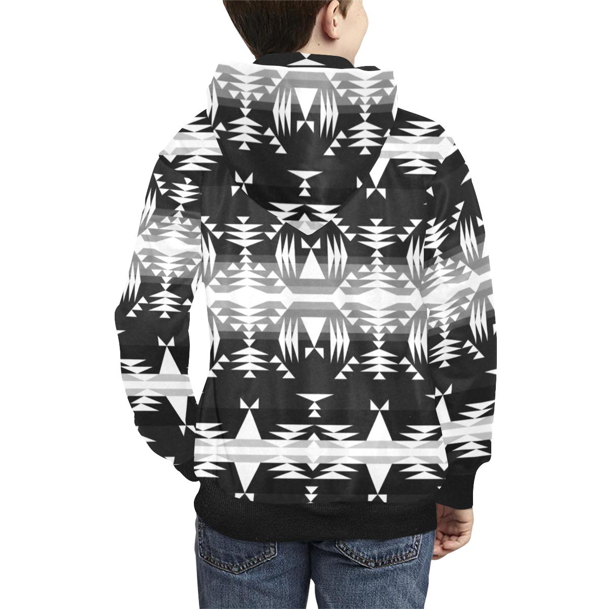 Between the Mountains Black and White Kids' All Over Print Hoodie (Model H38) Kids' AOP Hoodie (H38) e-joyer