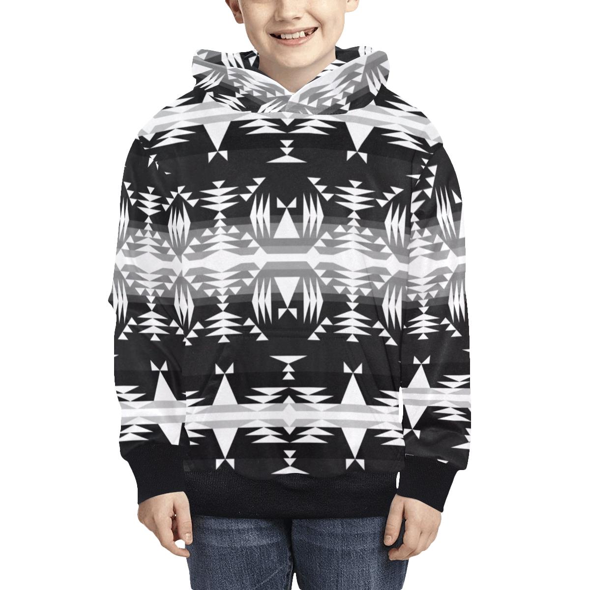 Between the Mountains Black and White Kids' All Over Print Hoodie (Model H38) Kids' AOP Hoodie (H38) e-joyer