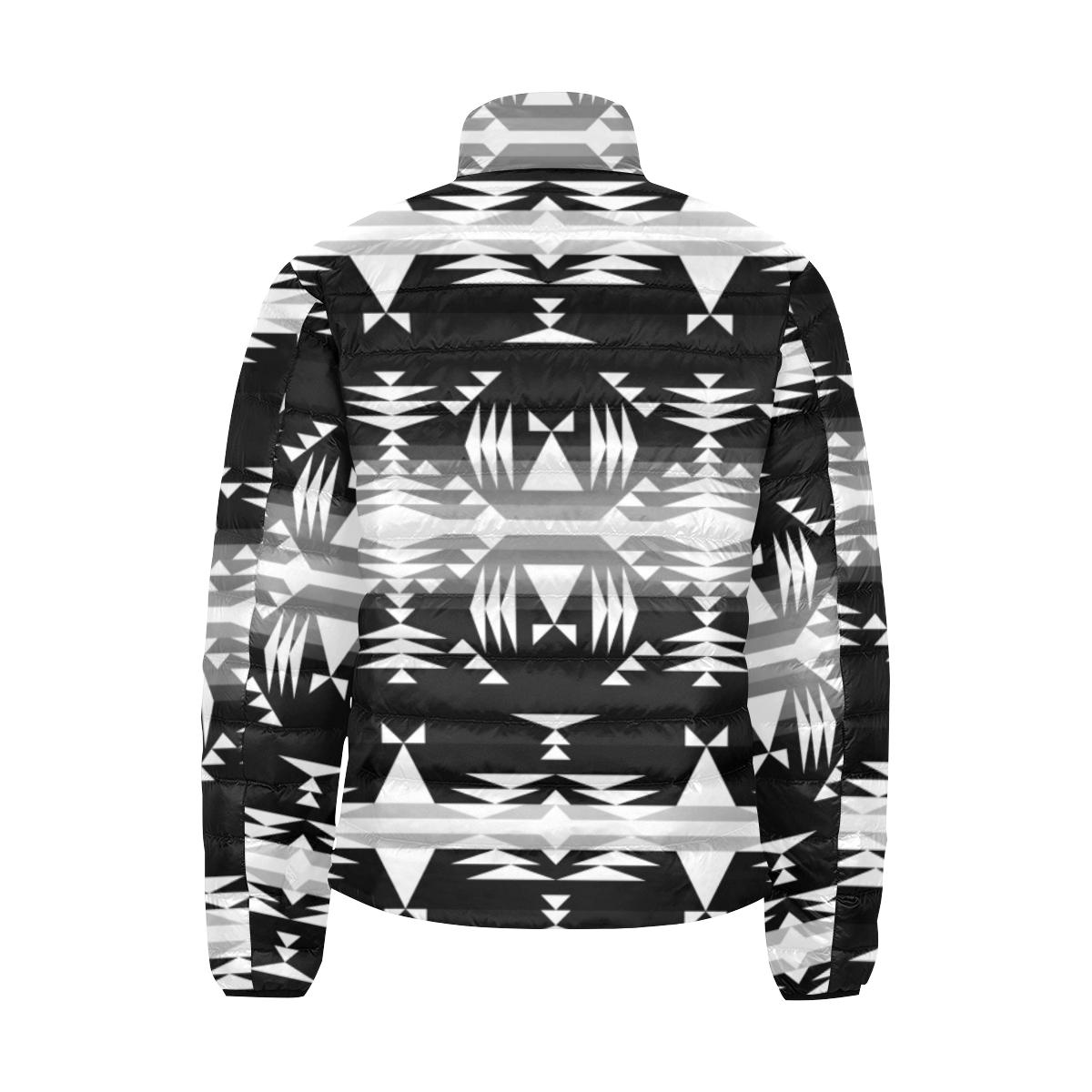 Between the Mountains Black and White Men's Stand Collar Padded Jacket (Model H41) Men's Stand Collar Padded Jacket (H41) e-joyer