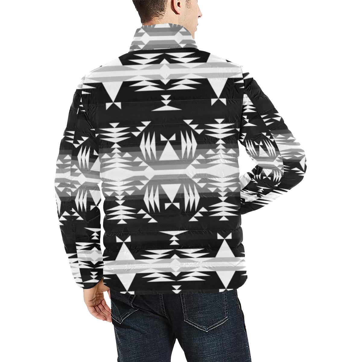 Between the Mountains Black and White Men's Stand Collar Padded Jacket (Model H41) Men's Stand Collar Padded Jacket (H41) e-joyer