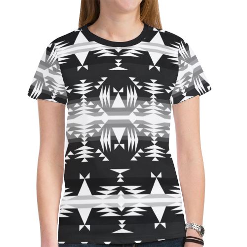 Between the Mountains Black and White New All Over Print T-shirt for Women (Model T45) New All Over Print T-shirt for Women (T45) e-joyer