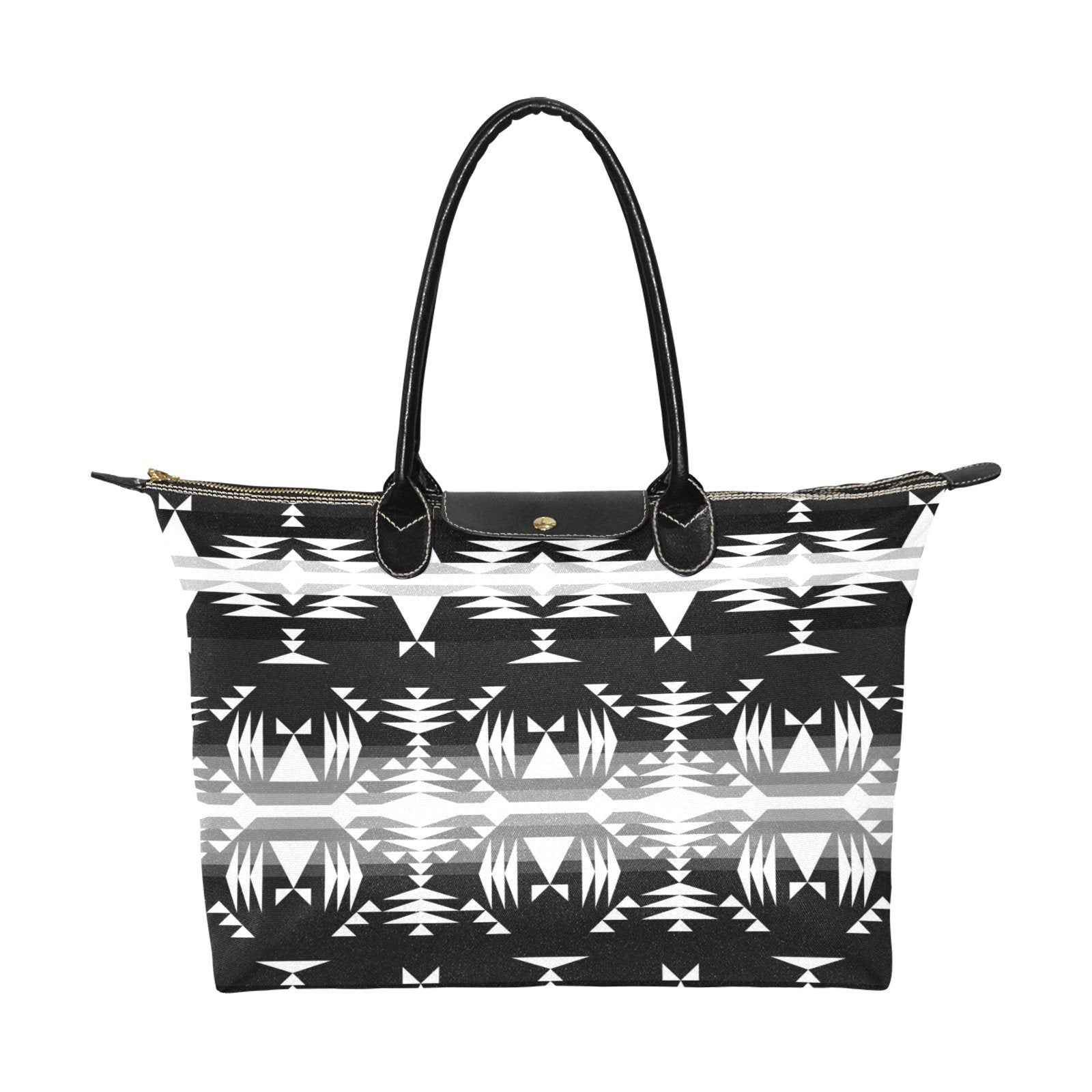Between the Mountains Black and White Single-Shoulder Lady Handbag (Model 1714) bag e-joyer