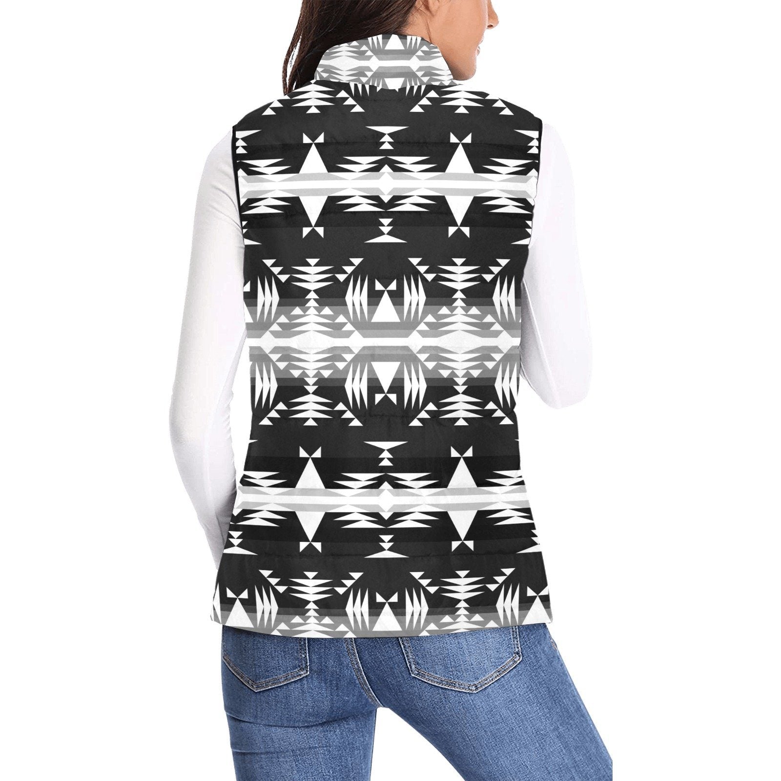 Between the Mountains Black and White Women's Padded Vest Jacket (Model H44) Women's Padded Vest Jacket (H44) e-joyer