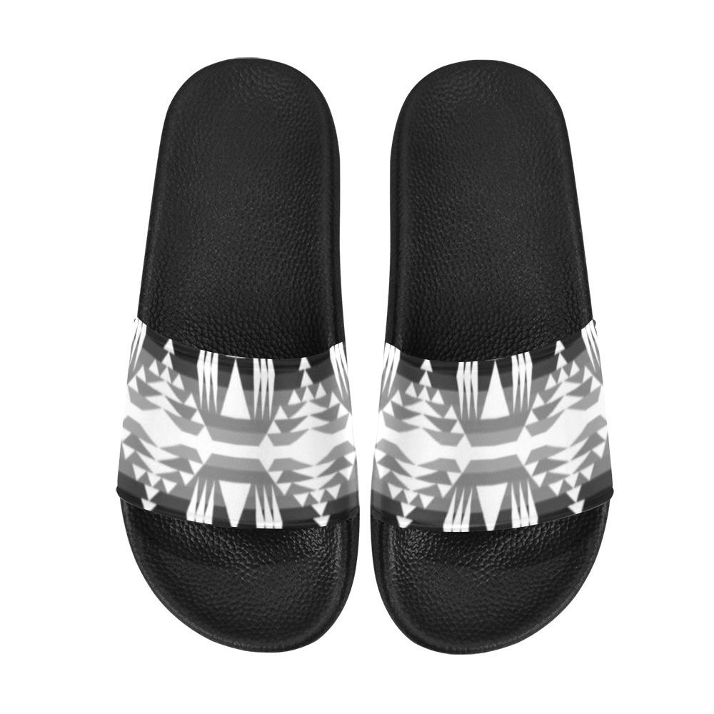 Between the Mountains Black and White Women's Slide Sandals (Model 057) Women's Slide Sandals (057) e-joyer