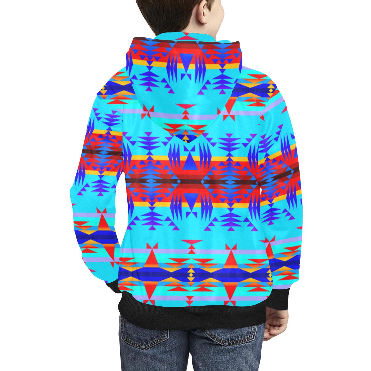 Between the Mountains Blue Kids' All Over Print Hoodie (Model H38) Kids' AOP Hoodie (H38) e-joyer