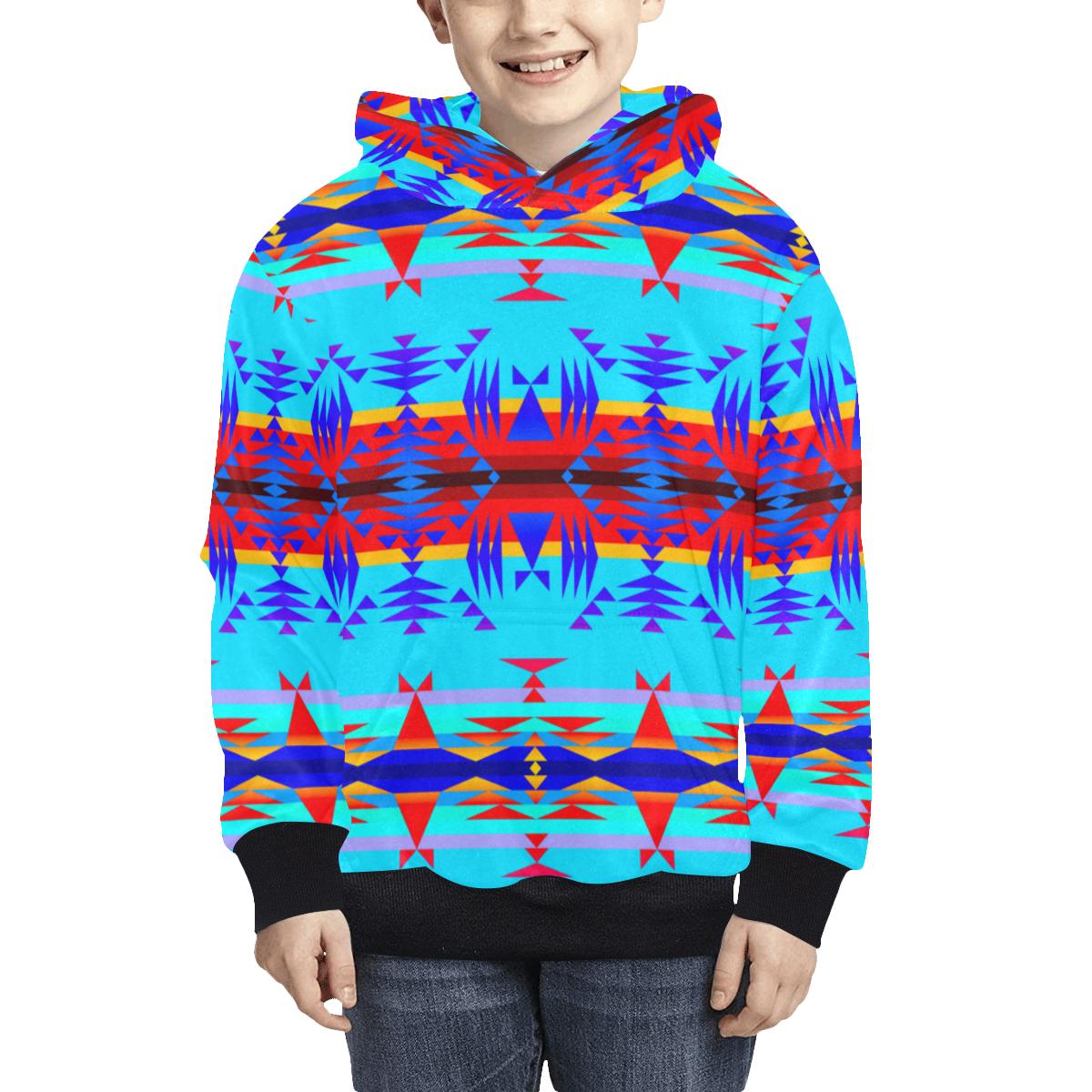 Between the Mountains Blue Kids' All Over Print Hoodie (Model H38) Kids' AOP Hoodie (H38) e-joyer