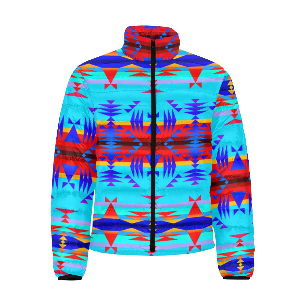 Between the Mountains Blue Men's Stand Collar Padded Jacket (Model H41) Men's Stand Collar Padded Jacket (H41) e-joyer
