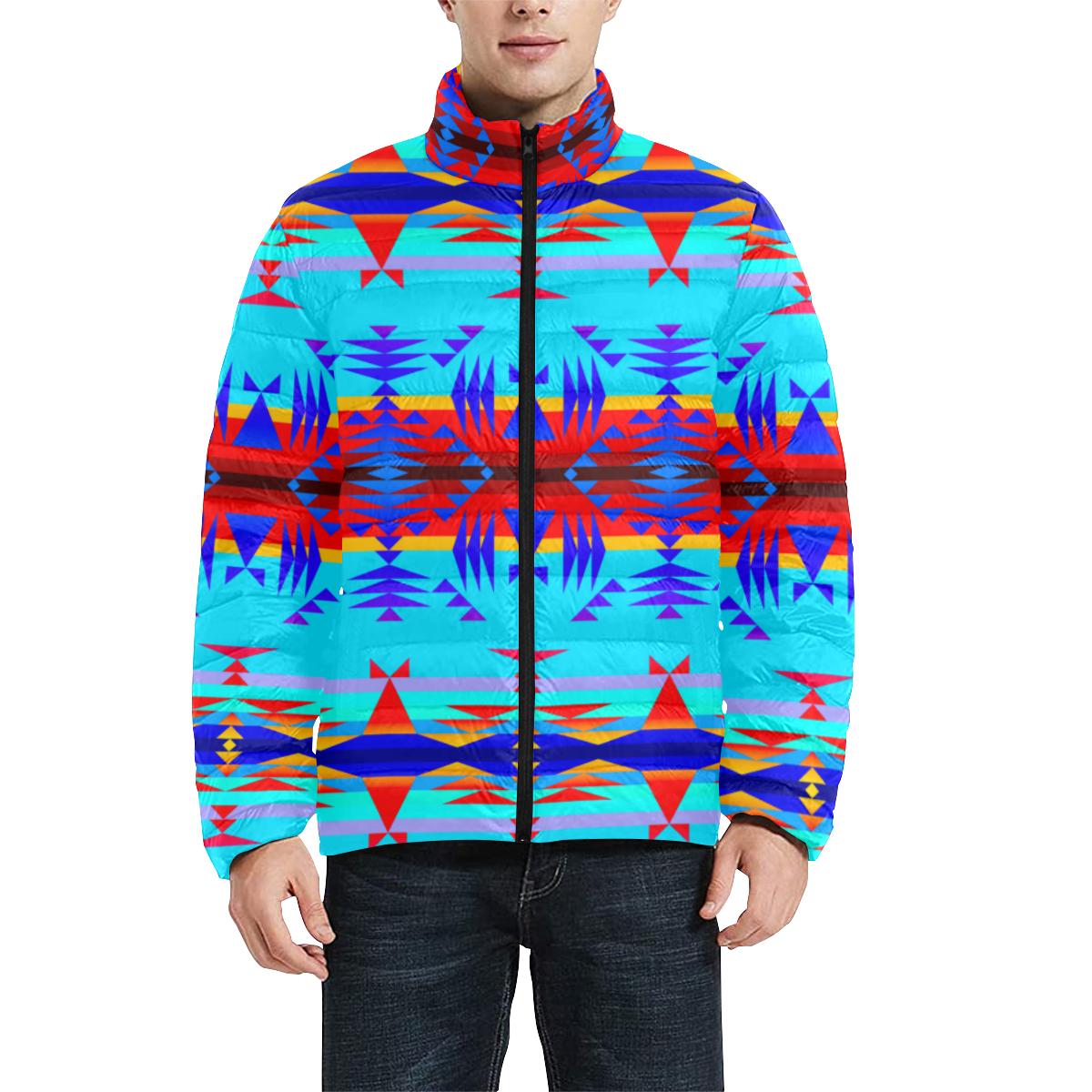 Between the Mountains Blue Men's Stand Collar Padded Jacket (Model H41) Men's Stand Collar Padded Jacket (H41) e-joyer
