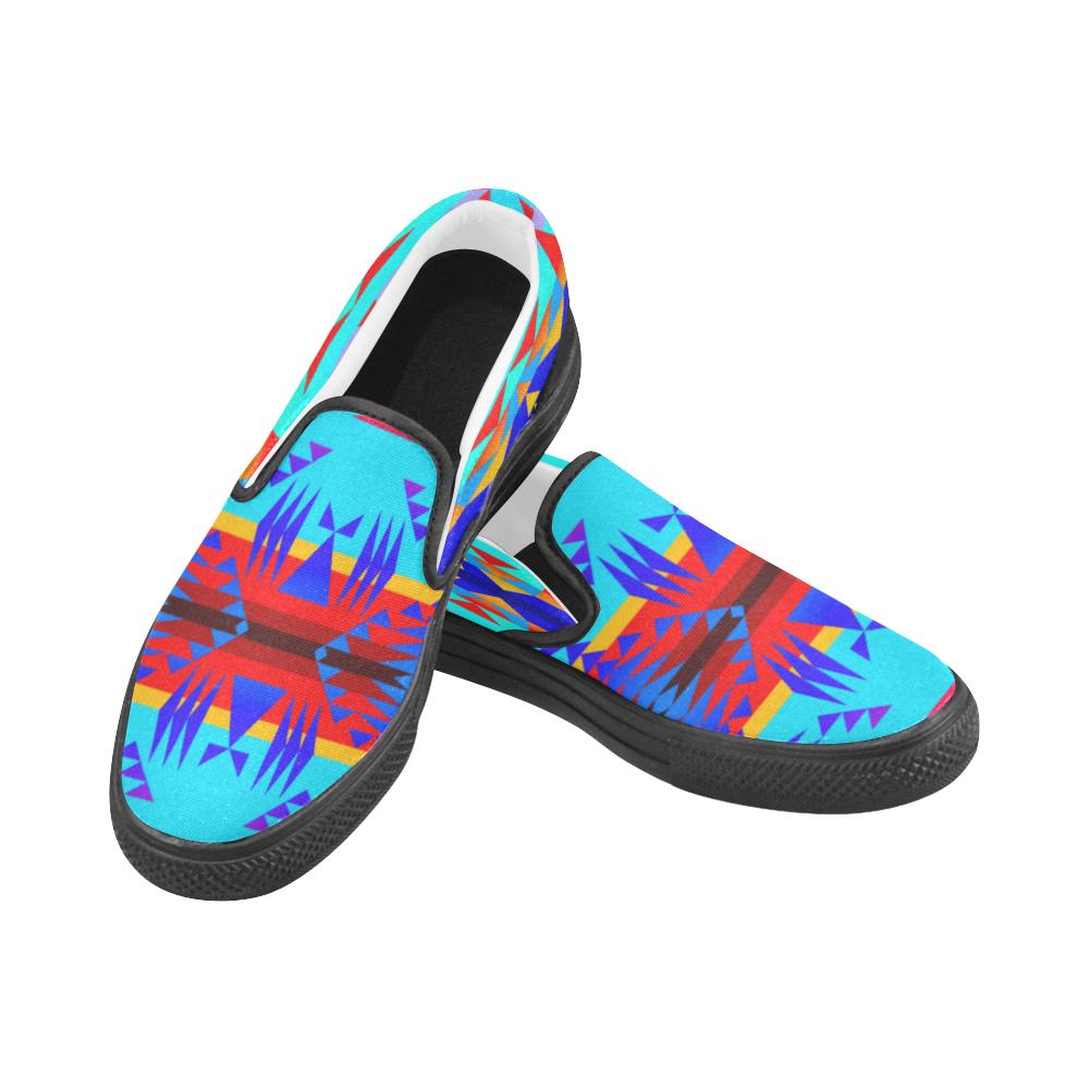 Between the Mountains Blue Men's Unusual Slip-on Canvas Shoes (Model 019) Men's Unusual Slip-on Canvas Shoes (019) e-joyer