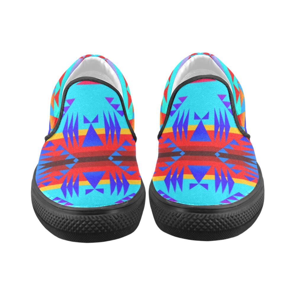 Between the Mountains Blue Men's Unusual Slip-on Canvas Shoes (Model 019) Men's Unusual Slip-on Canvas Shoes (019) e-joyer