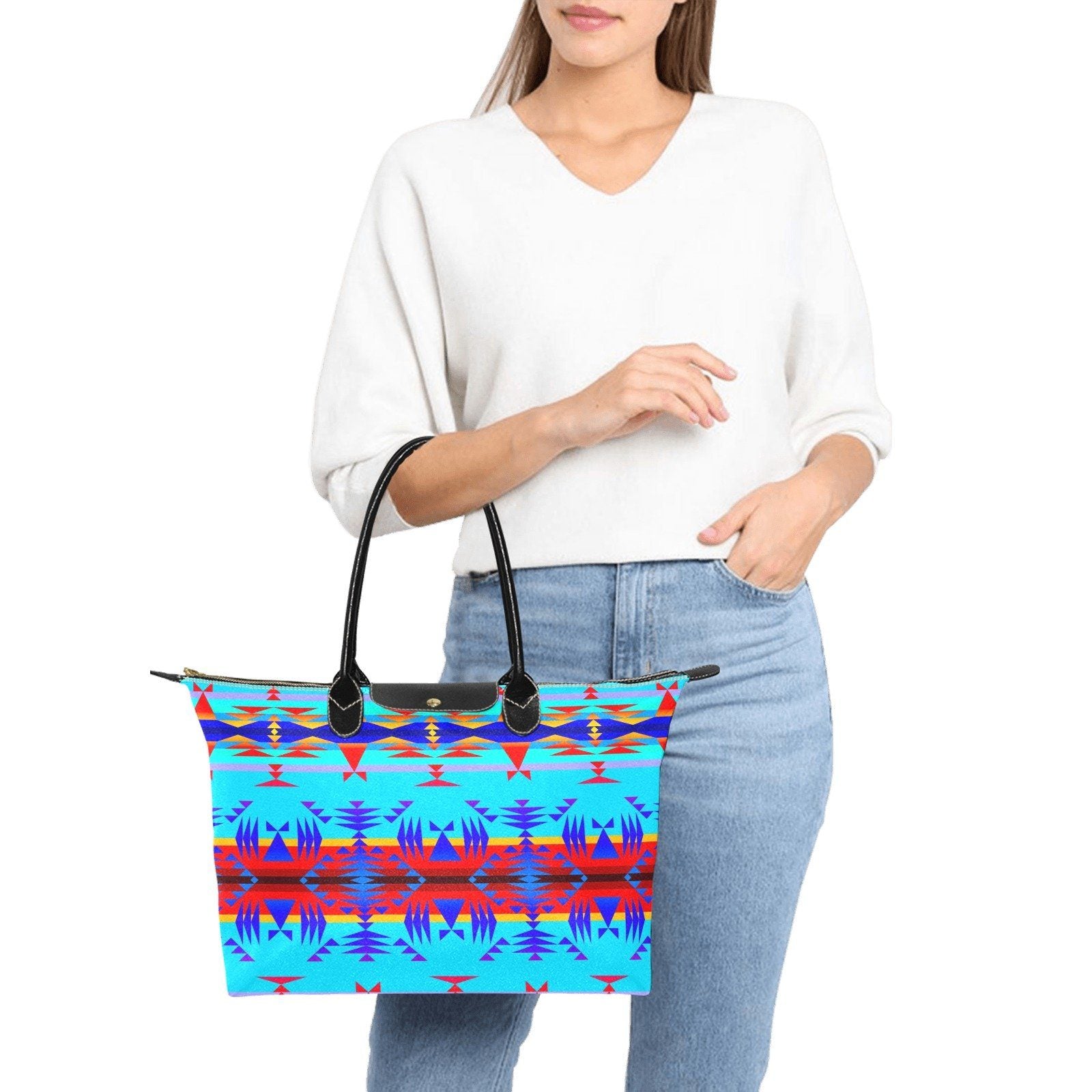 Between the Mountains Blue Single-Shoulder Lady Handbag (Model 1714) bag e-joyer