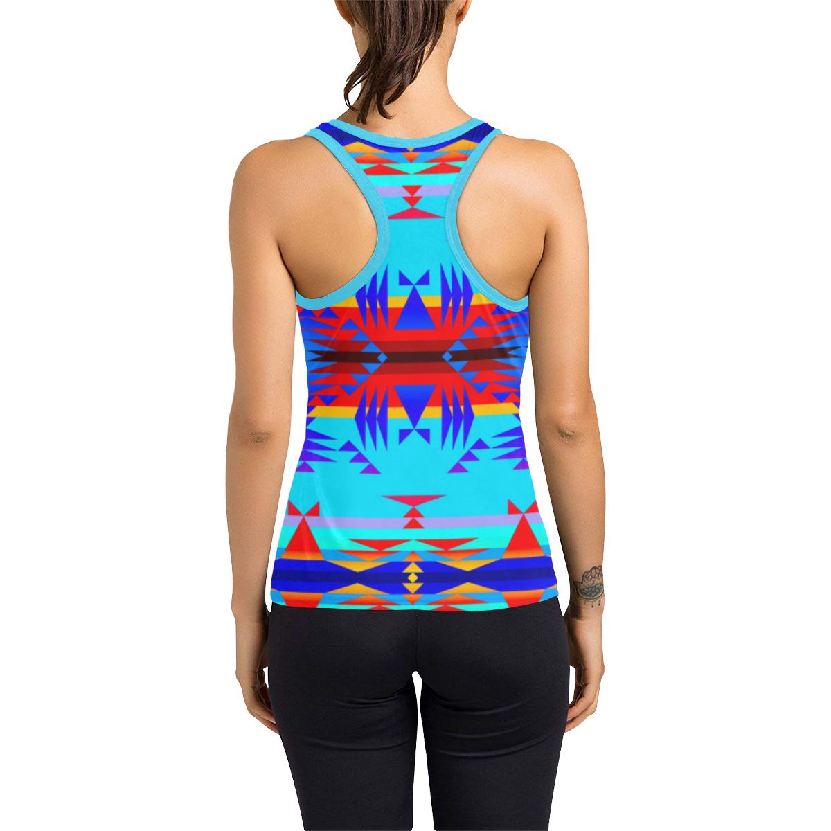Between the Mountains Blue Women's Racerback Tank Top (Model T60) Racerback Tank Top (T60) e-joyer