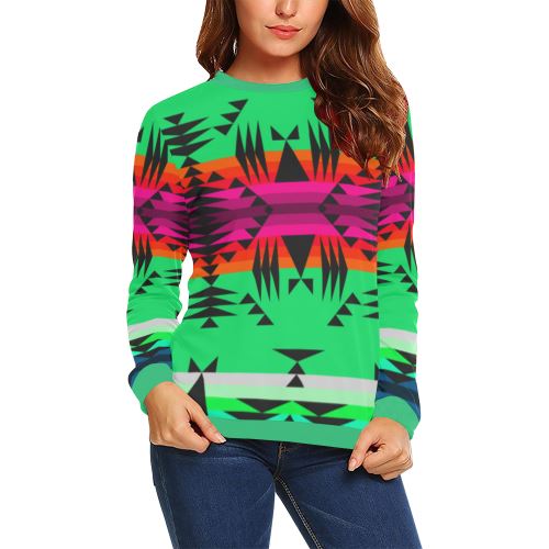 Between the Mountains Deep Lake All Over Print Crewneck Sweatshirt for Women (Model H18) Crewneck Sweatshirt for Women (H18) e-joyer