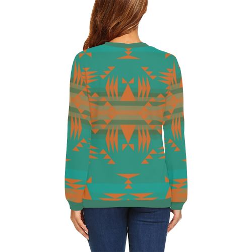 Between the Mountains Deep Lake Orange All Over Print Crewneck Sweatshirt for Women (Model H18) Crewneck Sweatshirt for Women (H18) e-joyer