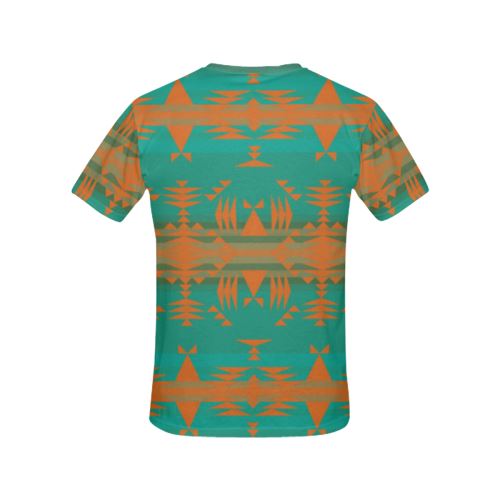 Between the Mountains Deep Lake Orange All Over Print T-shirt for Women/Large Size (USA Size) (Model T40) All Over Print T-Shirt for Women/Large (T40) e-joyer