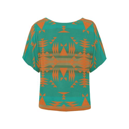 Between the Mountains Deep Lake Orange Women's Batwing-Sleeved Blouse T shirt (Model T44) Women's Batwing-Sleeved Blouse T shirt (T44) e-joyer