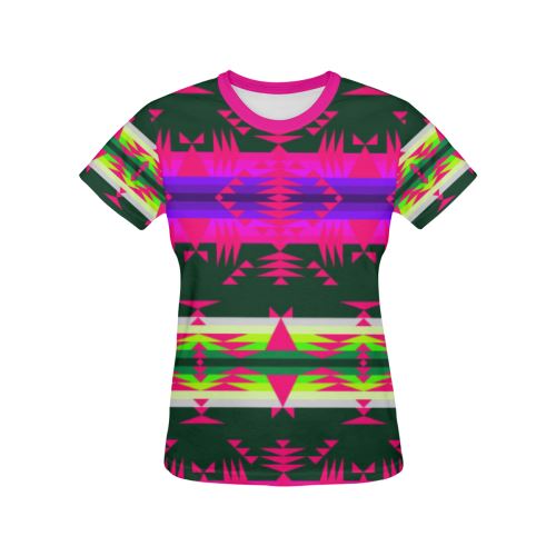 Between the Mountains Deep Lake Sunset All Over Print T-shirt for Women/Large Size (USA Size) (Model T40) All Over Print T-Shirt for Women/Large (T40) e-joyer