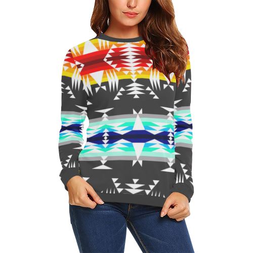 Between the Mountains Gray All Over Print Crewneck Sweatshirt for Women (Model H18) Crewneck Sweatshirt for Women (H18) e-joyer