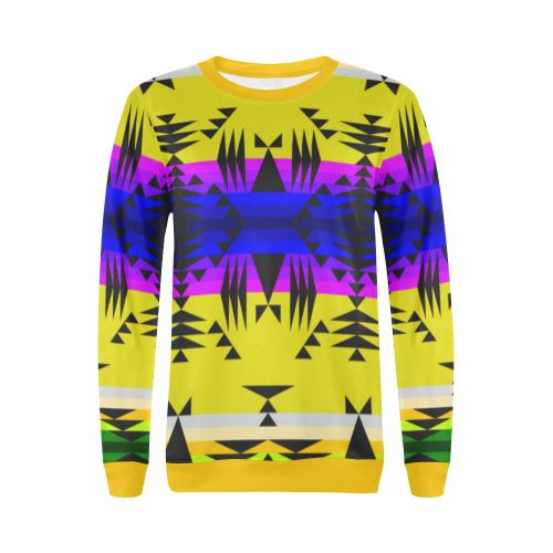 Between the Mountains Greasy Yellow All Over Print Crewneck Sweatshirt for Women (Model H18) Crewneck Sweatshirt for Women (H18) e-joyer