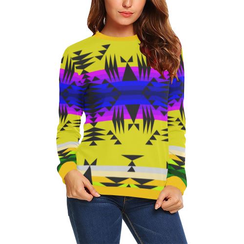 Between the Mountains Greasy Yellow All Over Print Crewneck Sweatshirt for Women (Model H18) Crewneck Sweatshirt for Women (H18) e-joyer