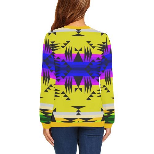 Between the Mountains Greasy Yellow All Over Print Crewneck Sweatshirt for Women (Model H18) Crewneck Sweatshirt for Women (H18) e-joyer