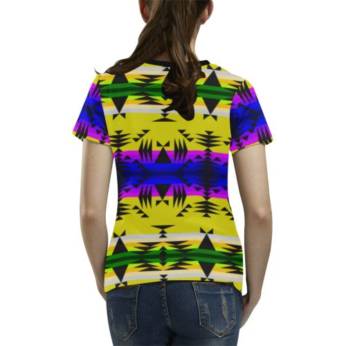 Between the Mountains Greasy Yellow All Over Print T-shirt for Women/Large Size (USA Size) (Model T40) All Over Print T-Shirt for Women/Large (T40) e-joyer