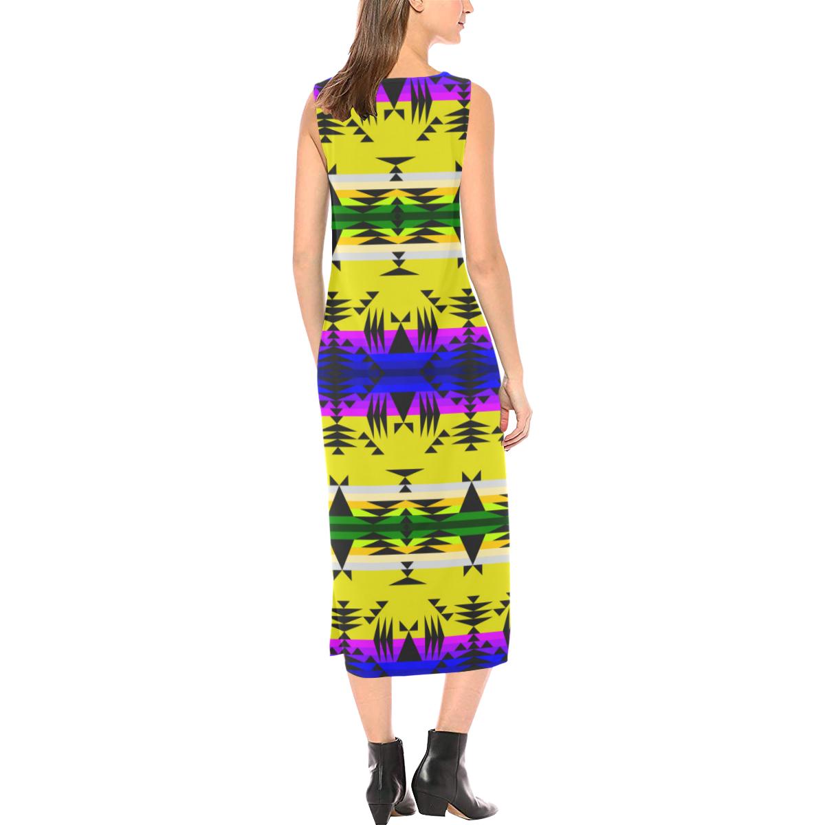 Between the Mountains Greasy Yellow Phaedra Sleeveless Open Fork Long Dress (Model D08) Phaedra Sleeveless Open Fork Long Dress (D08) e-joyer