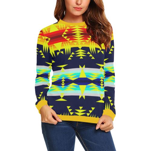Between the Mountains Navy Yellow All Over Print Crewneck Sweatshirt for Women (Model H18) Crewneck Sweatshirt for Women (H18) e-joyer