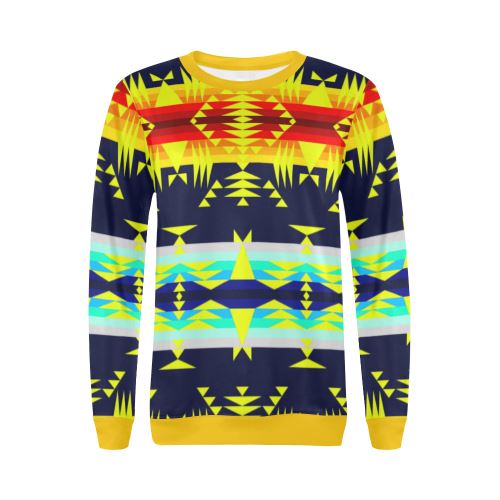 Between the Mountains Navy Yellow All Over Print Crewneck Sweatshirt for Women (Model H18) Crewneck Sweatshirt for Women (H18) e-joyer