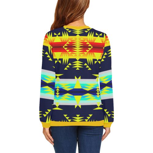 Between the Mountains Navy Yellow All Over Print Crewneck Sweatshirt for Women (Model H18) Crewneck Sweatshirt for Women (H18) e-joyer